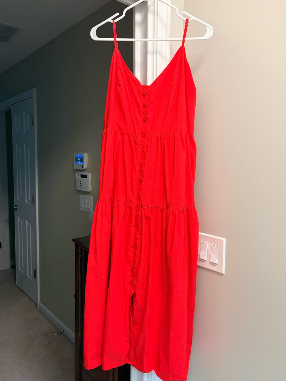 Evereve Bright Red Spaghetti-Strap Button-Front Midi Dress